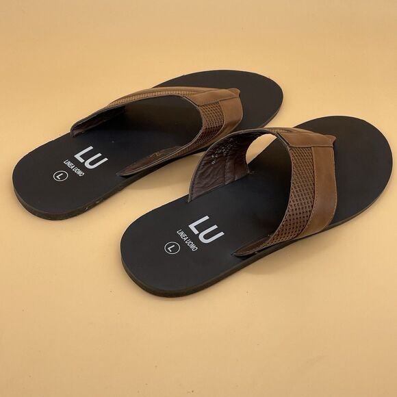 Linea Uomo Danton Leather Flip-Flops / Sandals Men's Size Large Brown Black - Picture 14 of 16